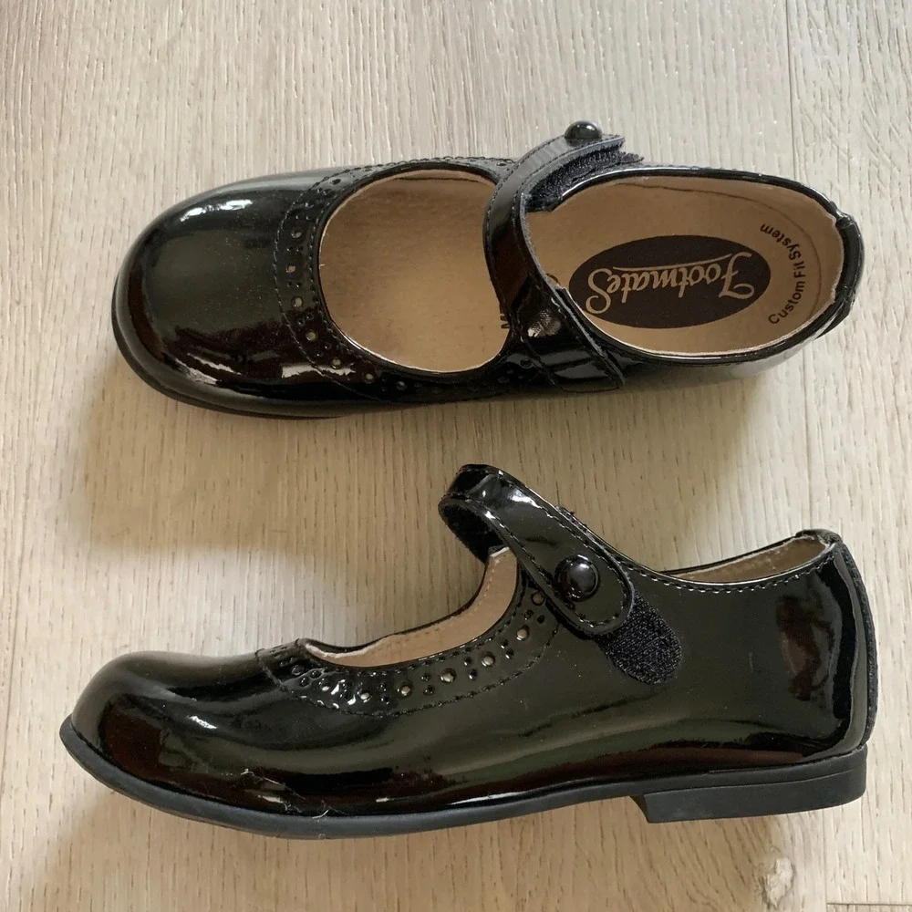 Footmates Emma Black Patent Leather Mary Jane Dress Shoes Kids Size 12 Medium
